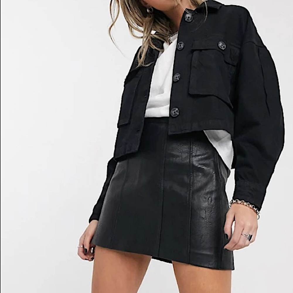 Bershka Canvas Jacket with Pocket Detail in Black